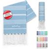 LeStoff Telo mare - 100% Cotone bio, 50 x 100 cm, Prelavato, Assorbente, Asciugatura Rapida, Leggero, Fouta, Telo Ospite, Telo Doccia, Telo Yoga, Telo da Palestra, Asciugamano Sportivo (Light Blue)