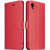 ELESNOW Cover per iPhone XR, Flip Wallet Case Custodia in Pelle PU Premium, Slot per Schede, con Magnetica a Scatto per Apple iPhone XR (Rosso)