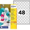 Avery Italia L4850REV-25 Etichette adesive in carta bianca adesivo rimovibile nessun residuo, 25 fogli A4, rotonde diam 25mm, 48 etichette per foglio, adesivo rimovibile, stampanti laser e inkjet
