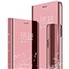 MLOTECH Cover per Huawei P30 Custodia + Vetro temperato Flip Traslucido Clear View Specchio Standing Cover Anti Shock Placcatura Cover Oro Rosa