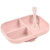 BÉABA - Piatto per Bambini e Neonati con Scomparti + Cucchiaio, Set per Pasti in Silicone, Ventosa : Aderisce al Tavolo e al ripiano del Seggiolone, Compatibile con Microonde, Rosa