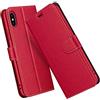 ELESNOW Cover per iPhone X/XS, Flip Custodia in Pelle PU Premium per iPhone X/XS (Rosso)
