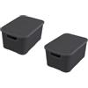 BranQ Home essential BranQ - Home essential cestino con coperchio in rattan, set da 2, taglia L 19l, plastica PP, antracite, 19 l