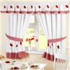 Homespace Direct Tende da Cucina con fermatende, Ricamate, con Pieghe a Matita, a Tema Floreale di Papaveri e con Tessuto a Quadretti, Colore Rosso, Tessuto, Red, 46 x 48-inch