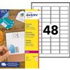 Avery Italia L4614-25 Etichette adesive in carta bianca coprente, 25 fogli A4, rettangolari 45,7x21,2mm, 48 etichette per foglio, adesivo permanente, stampanti laser e inkjet