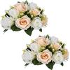 Nuptio 2 Pezzi Fiori Finti, Rose Plastica a 15 Teste con Base, Adatte per Centrotavola Matrimonio del Nostro Negozio Fioriera per Decorazioni per la Casa di San Valentino(Champagne&Bianco)