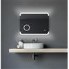 Talos Harmony - Specchio da bagno a LED, 80 x 60 cm, luce posteriore luminosa, specchio cosmetico illuminato con ingrandimento 3x, telaio in alluminio di alta qualità