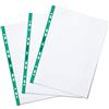 Durable Busta Perforata A4, Apertura Lato Superiore, Finitura Lucida Crystal Clear, 90my, Trasparente con Fascia Perforata Verde, 100 Pezzi