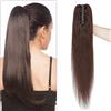 SEGO Extension Coda Capelli Veri Liscia Clip Pinza Cavallo Ponytail Naturale Remy Human Hair Umani 40cm Fascia Unica 105g - # Castano Scuro
