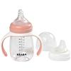 BÉABA - Biberon/Tazza di Apprendimento 2 in 1, Tazza con cannuccia per Bambini, 100% a Tenuta, Salvagoccia, Facile da aprire, Manici Removibili, Tritan e Silicone, 210 ml, Rosa
