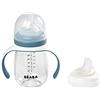 BÉABA - Biberon/Tazza di Apprendimento 2 in 1, Tazza con cannuccia per Bambini, 100% a Tenuta, Salvagoccia, Facile da aprire, Manici Removibili, Tritan e Silicone, 210 ml, Blu