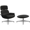 KNOLL poltrona girevole KN02 con ottoman KN03 in pelle con schienale alto reclinabile - KN02+KN03-B-W-VOBLK