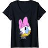 Disney Mickey And Friends Daisy Duck Big Face Signature Maglietta con Collo a V