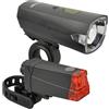 Fischer Set di luci per Bicicletta 12 Lux, Set di luci a Batteria, Luce Anteriore e Posteriore, Protezione dagli Spruzzi d'Acqua Secondo IP44, Approvato dalla StVZO, Nero