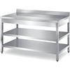 Ristotecno Tavolo inox con 2 ripiani di fondo, con alzatina posteriore. Prof. 70 - 200x70x85H - SENZA ruote - AISI 430