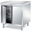 Ristotecno Tavolo armadiato con scorrevoli, senza alzatina posteriore. Prof. 70 - 90x70x85H - SENZA ruote - AISI 430