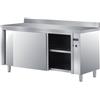 Ristotecno Tavolo armadiato CALDO con scorrevoli, con alzatina posteriore. Prof. 70 - 190x70x85H - SENZA ruote - AISI 430
