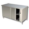 Ristotecno Tavolo armadiato CALDO con scorrevoli, senza alzatina posteriore. Prof. 70 - 190x70x85H - SENZA ruote - AISI 430