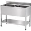 Ristotecno Lavatoio Lavello su gambe a 2 vasche. Prof. 60 - 110x60x85H - SENZA ruote - AISI 430