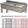 Ristotecno Lavatoio Lavello su gambe ad 1 vasca + sgocciolatoio laterale. Prof. 70 - 130x70x85H - Set 4 ruote, di cui 2 con freno (già applicate al tavolo) - Sgocciolatoio DESTRO - AISI 430