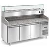 Banco Pizza refrigerato 3 sportelli. Piano in Granito e vetrina portacondimenti. 202,5x80x143H. - Vetrina GN 1/3