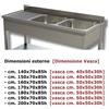 Ristotecno Lavatoio Lavello armadiato a 2 vasche. Sgocciolatoio per lavastoviglie. Prof. 70 - 200x70x85H - Set 4 ruote, di cui 2 con freno (già applicate al tavolo) - Sgocciolatoio SINISTRO - AISI 430