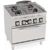 Cucina a GAS 4 fuochi a fiamma libera + forno elettrico. Dim.cm. 70x70x85H. - Potenza termica 24 Kw.