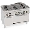 Cucina a GAS 6 fuochi a fiamma libera + forno a gas. Dim.cm. 105x70x85H. - Potenza termica 38 Kw.