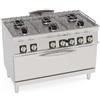 Cucina a GAS 6 fuochi a fiamma libera + forno elettrico MAXI. Dim.cm. 105x70x85H. - Potenza termica 30 Kw.