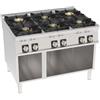 Cucina a GAS 6 fuochi a fiamma libera. Dim.cm. 120x90x85H. - Potenza termica 48 Kw.