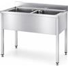 Ristotecno Lavatoio su gambe a 2 vasche. Prof. 60 - Senza ripiano di fondo - 120x60x85H - SENZA ruote - AISI 430