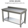 Ristotecno Tavolo inox con ripiano di fondo, CON alzatina posteriore. - Lunghezza superiore cm. 200 - Dim.cm. 250x70x85H - AISI 430