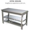 Ristotecno Tavolo inox con DOPPIO ripiano di fondo, senza alzatina posteriore. - Lunghezza superiore cm. 200 - 250x70x85H - AISI 430