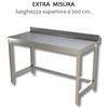 Ristotecno Tavolo inox senza ripiano di fondo, con alzatina posteriore. - Lunghezza superiore cm. 200 - Dim.cm. 250x70x85H - AISI 430