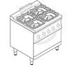 Cucina a GAS 4 fuochi a fiamma libera + forno a gas. Dim.cm. 80x70x85H. - Potenza termica 26,5 Kw.