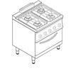 Cucina a GAS 4 fuochi a fiamma libera + forno a gas. Dim.cm. 80x70x85H. - Potenza termica 35,8 Kw.