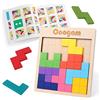 Coogam Tangram in legno Puzzle Pattern Blocks Rompicapo Gioco con 60 sfide, 3D Giocattolo da costruzione russo Puzzle a forma di legno Montessori