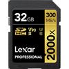 Lexar Professional 2000x Scheda SD 32 GB, Scheda di Memoria SDHC UHS-II senza Lettore, Lettura Fino a 300MB/s, per DSLR, videocamera di qualità cinematografica (LSD2000032G-BNNAG)