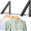 LIVEHITOP Appendiabiti Pieghevole da Parete Scomparsa 2 Pezzi, Alluminio | Vestiti Organizzazione Gancio con 80cm Tubo per Soggiorno, Bagno, Camera da Letto (Nero)