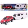 Toyland® Auto rossa con roulotte staccabile - 1:32 SUV da collezione con rimorchio e ruote libere in scala per bambini - Dai 3 anni in su
