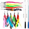 DIWUJI 12 Pezzi Gatto Giocattolo Piuma Interattivi Retrattile, 2 Bacchetta Rod con Un palo telescopico e 10 Ricariche Piume con Campana, Scomparsa Cat Teaser Wand Toy per l'esercitazione per Gatti e Gattini