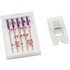 Alfa - Set Accessori da Cucito Speciale per Jeans, con Aghi, Piedino premistoffa in Teflon, Accessorio per Macchina da Cucire, in Acciaio Inox