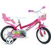 DINO BIKES Bici per Bambini 2-4 Anni Bicicletta 12 Pollici Girl Fuxia Con Rotelline Stabilizzatrici
