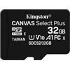 Kingston 32GB Scheda microSDHC Kingston Classe 10 Canvas Select Plus 100R A1 con adattatore Nero [SDCS2/32GB]