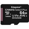Kingston 64GB Scheda microSDXC Kingston Canvas Select Plus 100R A1 C10 scheda con adattatore Nero [SDCS2/64GB]