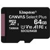 Kingston 64GB Scheda microSDXC Kingston Canvas Select Plus 100R A1 C10 scheda con adattatore Nero [SDCS2/64GB]