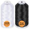 New brothread Set di 2 (Bianco+Nero) poliestere filo di ricamo macchina grande bobina 5000M per tutte le macchine da ricamo