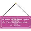 Schatzmix Blechschild Spruch Die Welt Ist Voll von kleinen Freuden Deko 27x10 mit Kordel Targa di Metallo da Parete, Lamiera, Multicolore, 27x10 cm
