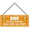 Schatzmix Blechschild Bier der Beweis Gott Metallschild 27x10cm Deko Tin Sign mit Kordel Targa di Metallo da Parete, Lamiera, Multicolore, 27x10 cm