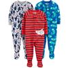 Simple Joys by Carter's 3-Pack Loose Fit Flame Resistant Polyester Jersey Footed Pajamas Pajama-Sets, Blu Chameleon/Grigio Squalo/Rosso Righe, 6-9 Mesi (Pacco da 3) Bimbo